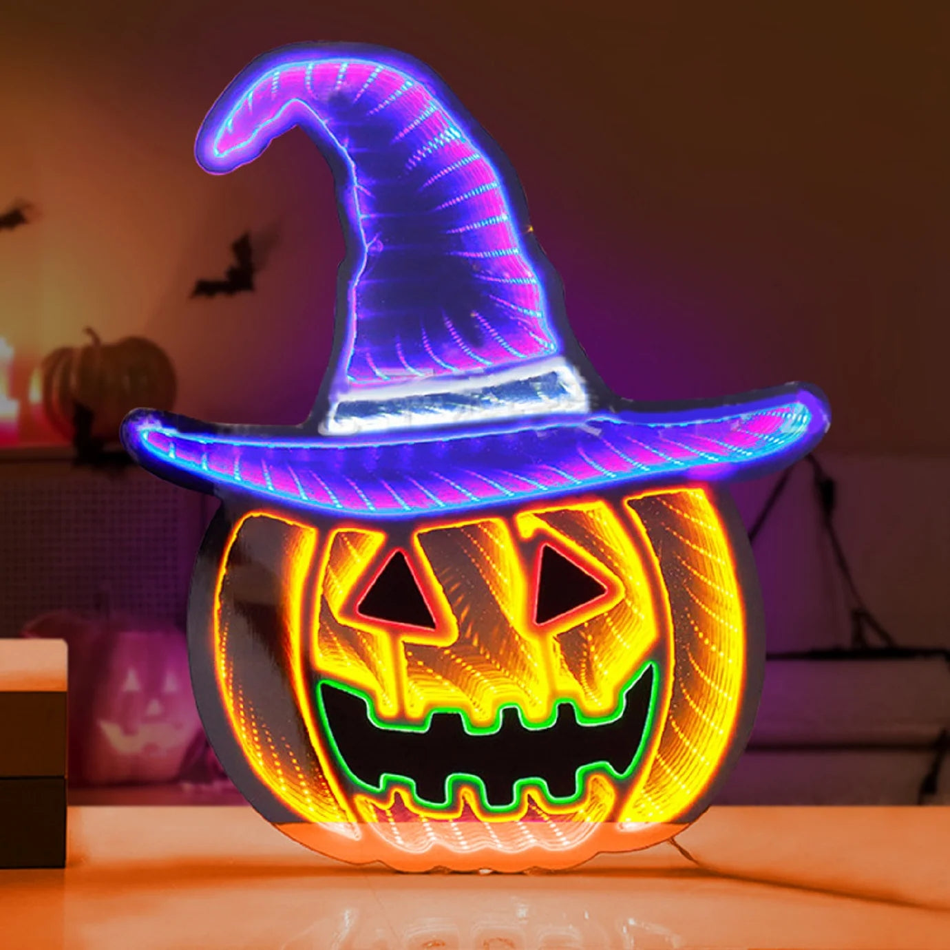 Witch Pumpkin Horror Neon Halloween Decoration