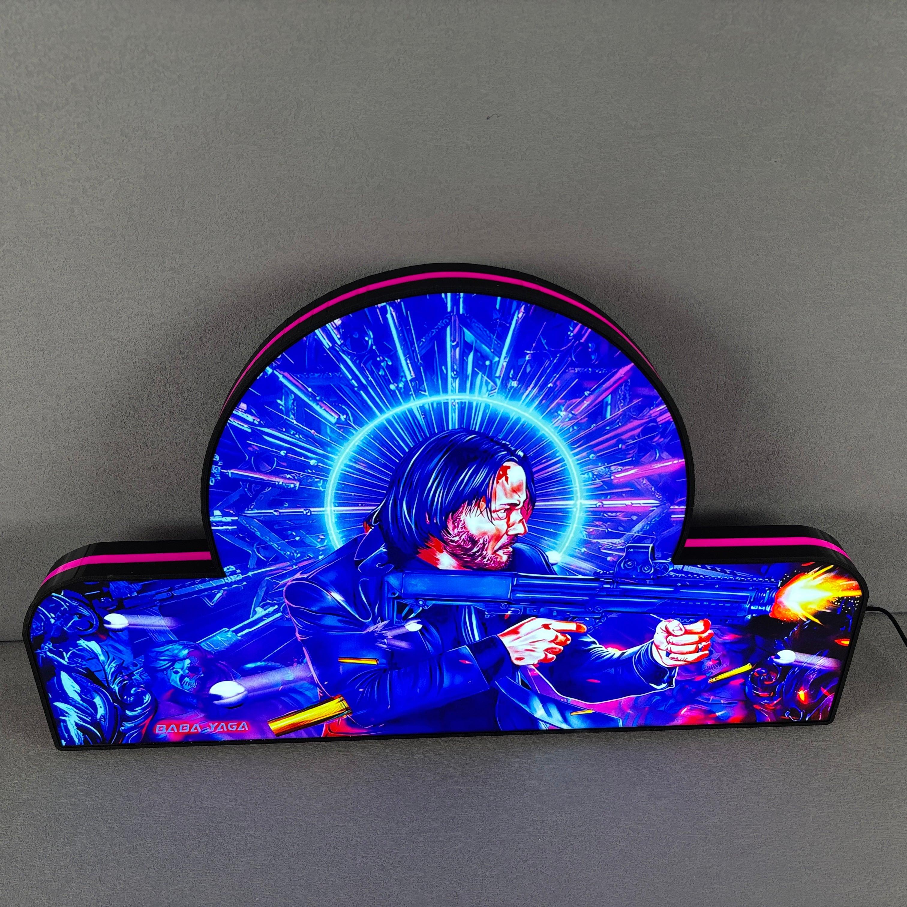 John Wick Pinball Topper, Video Game Machine LED Lightbox , Pinball Arcade Decor, Perfect for Game Room or Pinball Machine