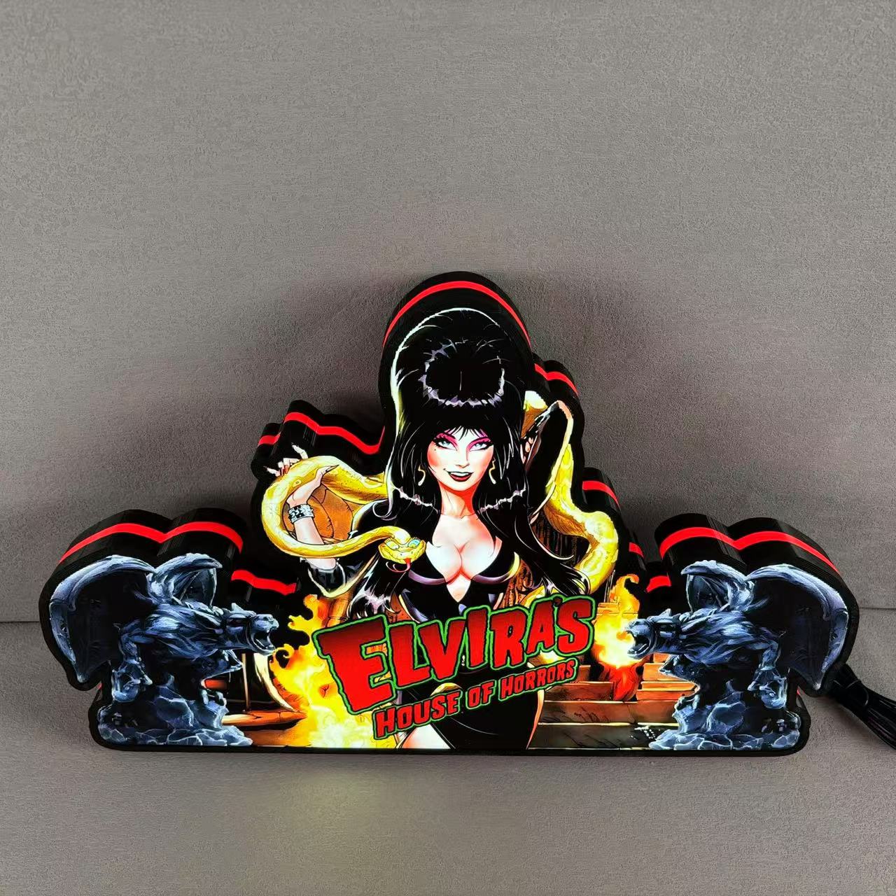 Elvira's House of Horrors Pinball Topper 3D Printed LED Light Box, Pinball Arcade Decor, Ghost Halloween Decor