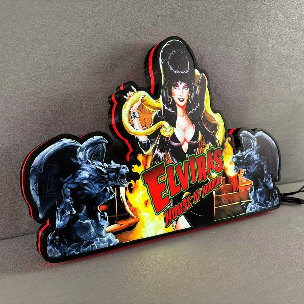 Elvira's House of Horrors Pinball Topper 3D Printed LED Light Box, Pinball Arcade Decor, Ghost Halloween Decor