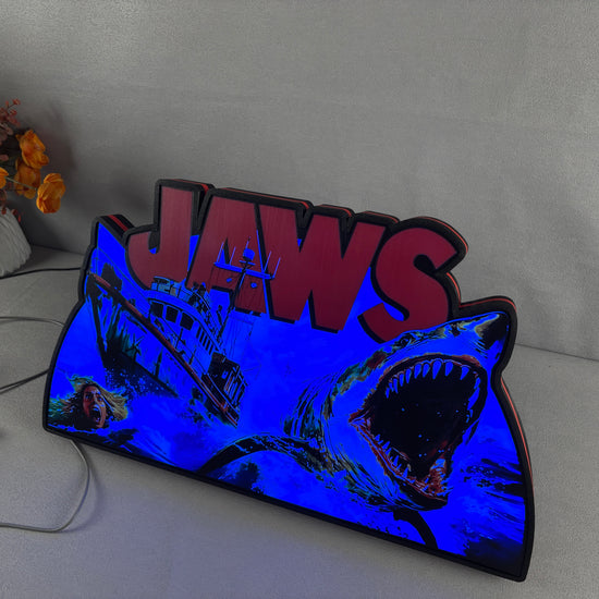 Jaws Pinball Topper, Designed for Stern Jaws Pinball 3D printed lightbox housing with RED Halo effects, LED, Dimmable, and USB powered