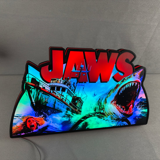 Jaws Pinball Topper, Designed for Stern Jaws Pinball 3D printed lightbox housing with RED Halo effects, LED, Dimmable, and USB powered