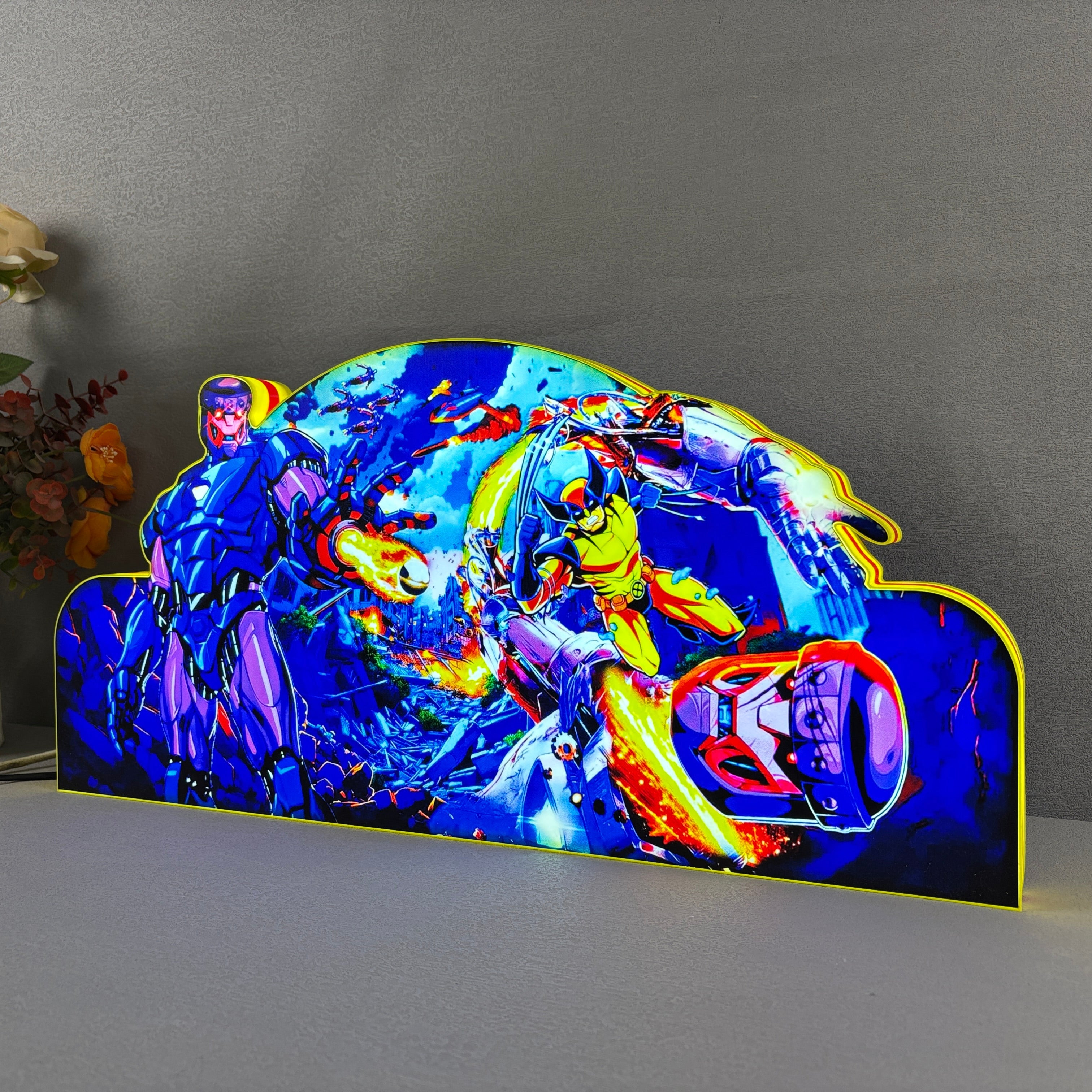 X-Men Pinball Topper 3D Pinted Lightbox, Wolverine vs. Sentinel LED Lightbox, For X-Men Pinball Arcade Game Fans, Game Rooom Decor