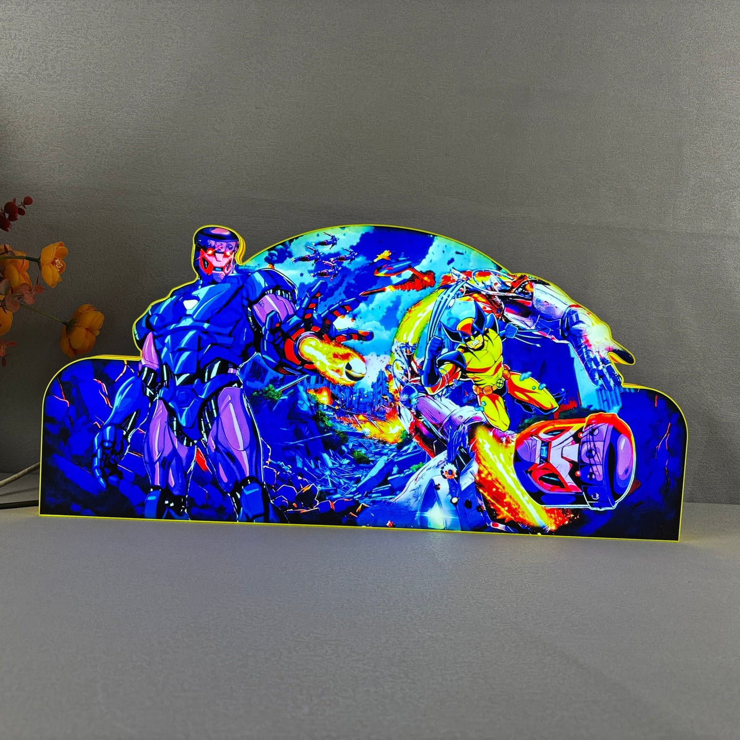 X-Men Pinball Topper 3D Pinted Lightbox, Wolverine vs. Sentinel LED Lightbox, For X-Men Pinball Arcade Game Fans, Game Rooom Decor