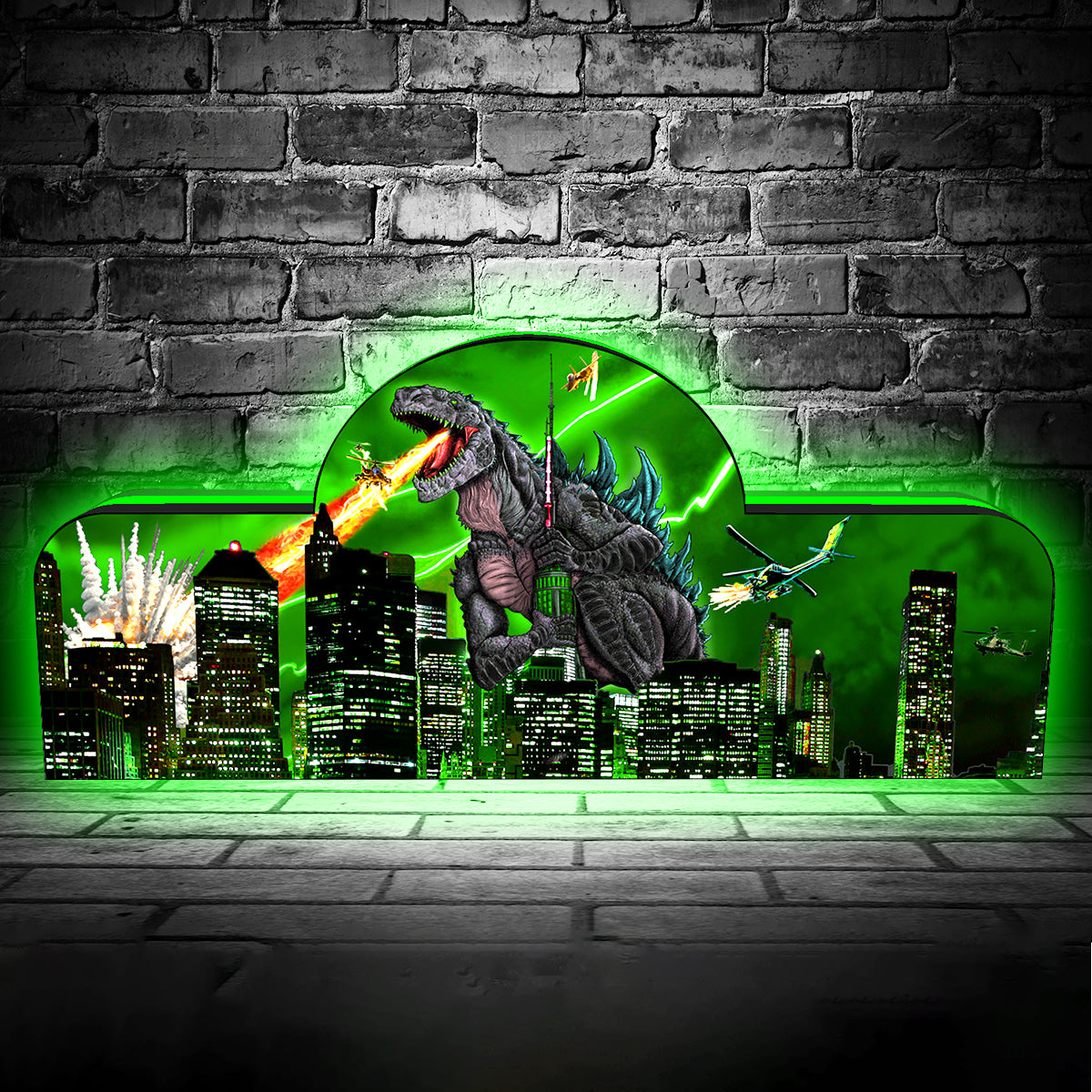 Godzilla Pinball Topper 3D Printed LED Lightbox for Godzilla 1998 in Madison Square Garden Fans, Pinball Arcade Decor, Perfect for Game Room or Pinball Machine