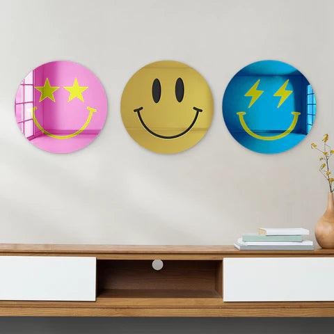 Happy Face with Starry Eyes Mirror Art Wall Decor - FYLZGO Signs