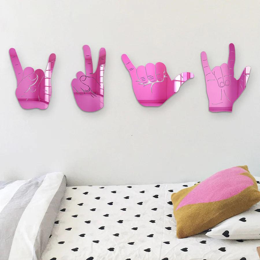 Bundle | 4-Piece Set of Rock On, Hang Loose, I Love You and Peace Sign Hand Silhouettes - FYLZGO Signs