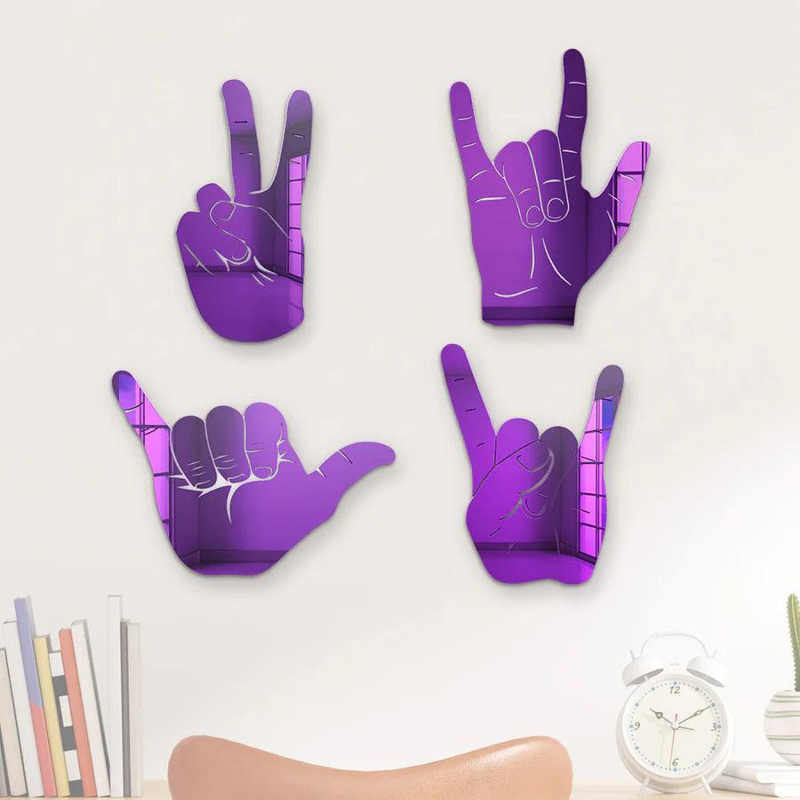 Bundle | 4-Piece Set of Rock On, Hang Loose, I Love You and Peace Sign Hand Silhouettes - FYLZGO Signs