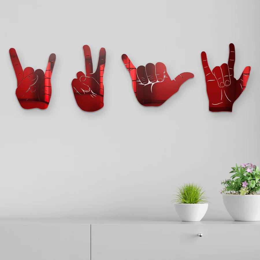 Bundle | 4-Piece Set of Rock On, Hang Loose, I Love You and Peace Sign Hand Silhouettes - FYLZGO Signs