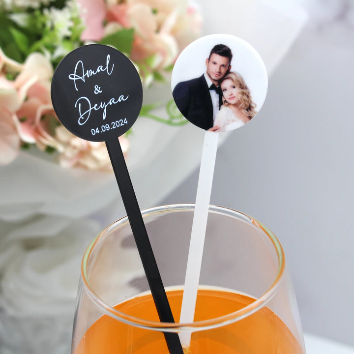 24pcs Personalized Print Banquet Drink Stirrers Customized Wedding Drink Stirrers Baptism Decor Party Cocktail Acrylic Stirrers