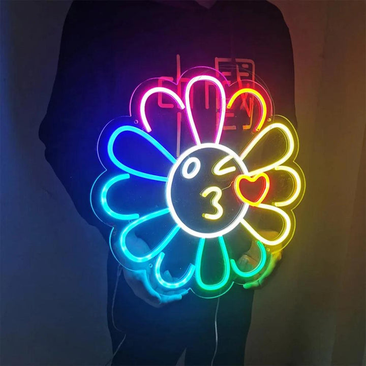 Takashi Murakami Flower Anime Neon Sign Sunflower Room Led Neon Light - FYLZGO Signs