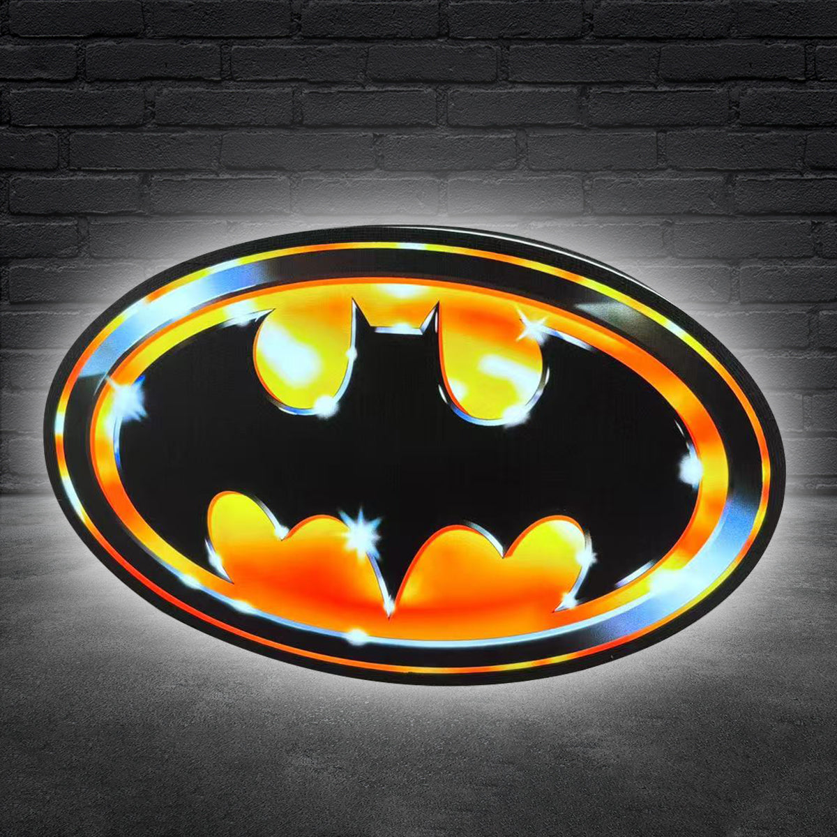 Batman 1989 Logo classique caisson lumineux imprimé en 3D entièrement à intensité variable, idéal pour la veilleuse