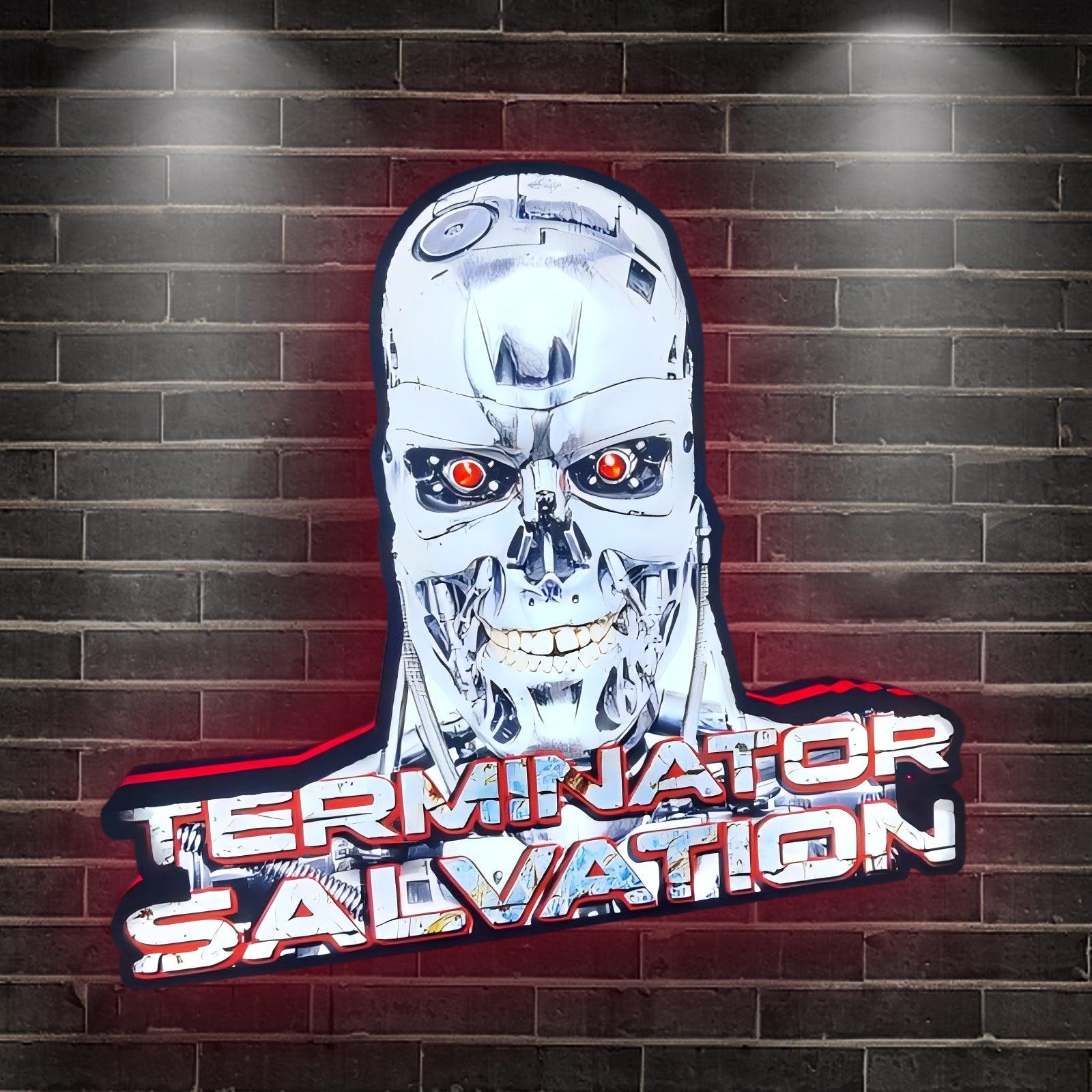 Custom Cyborg Skull Action Movie Salvation Logo LED Nightlight 3D Print Desktop Lightbox