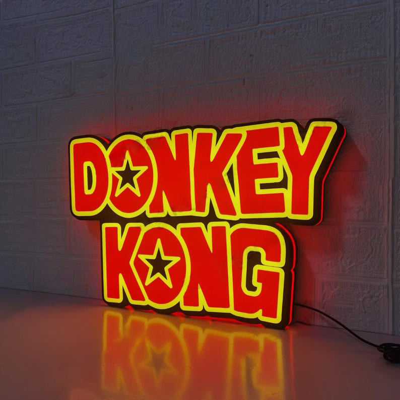 Donkey Kong Logo LED Sign, 3D Printed, USB Powered & Full Dimmable