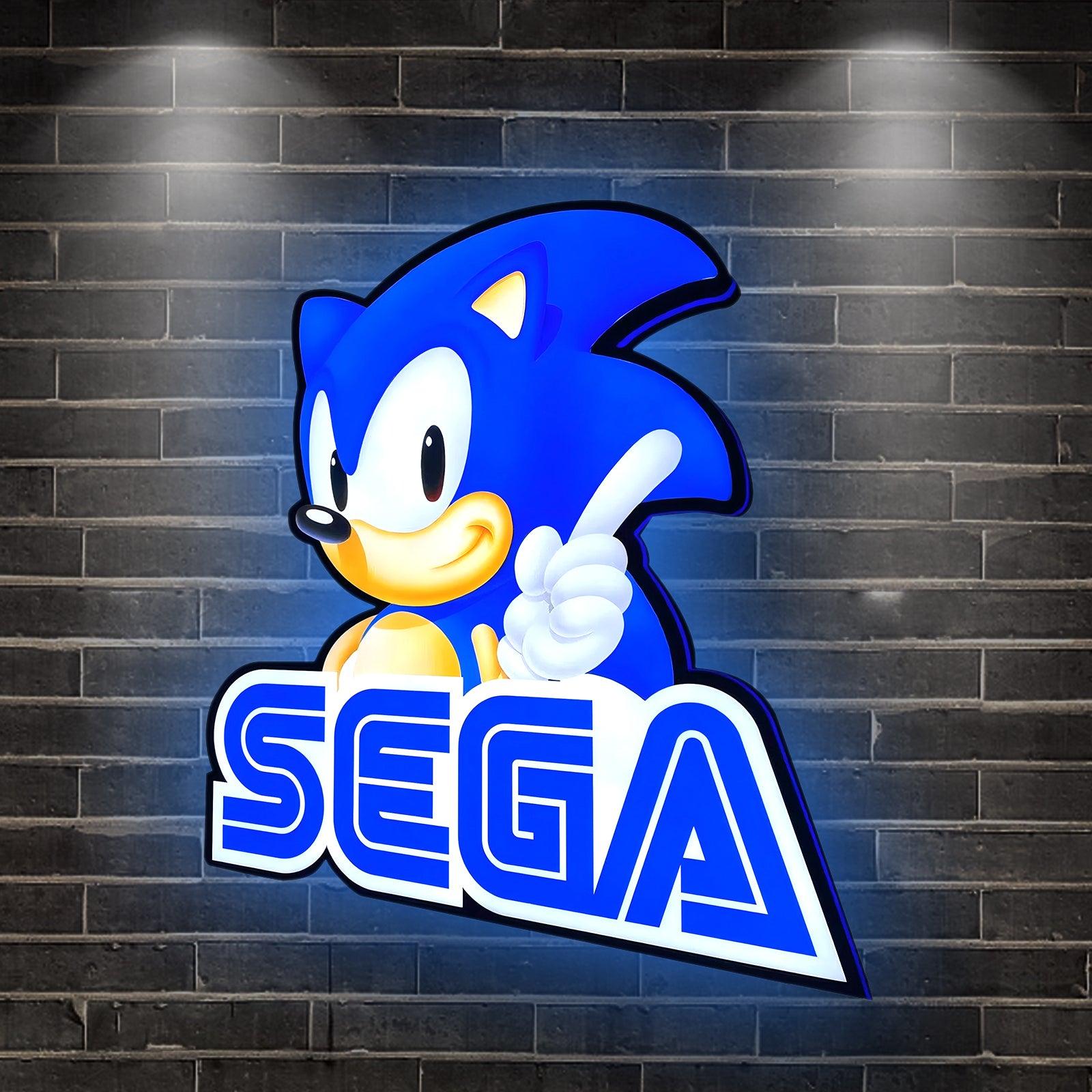 Soni the Hedgehog SEG Logo 3D LED Light Box, SEG Sign Lightbox, Perfect for Game Room, Bedroom, Functional Dimmer, 5V, USB Plug In