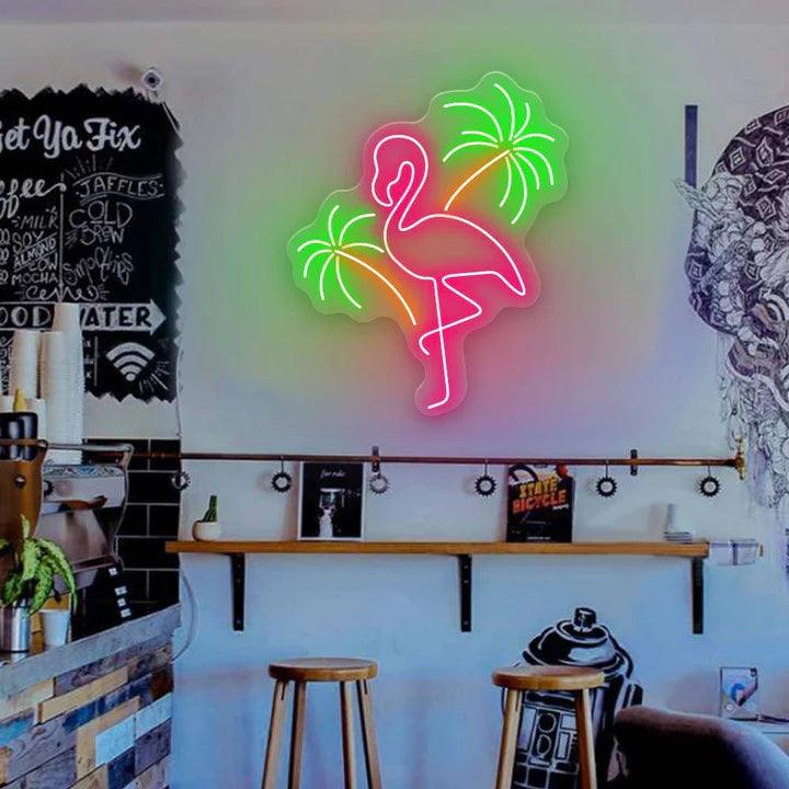 Flamingo with Coconut Bar Neon Sign - FYLZGO Signs