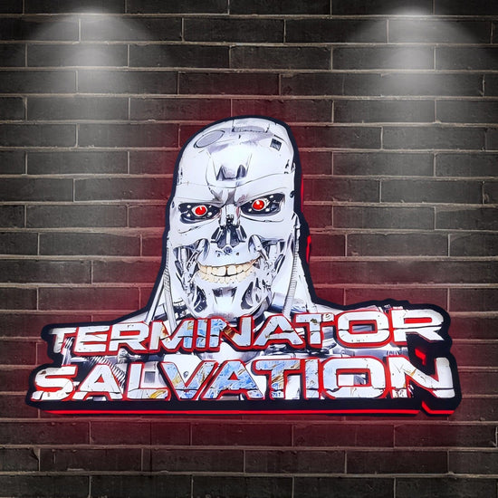 Custom Cyborg Skull Action Movie Salvation Logo LED Nightlight 3D Print Desktop Lightbox