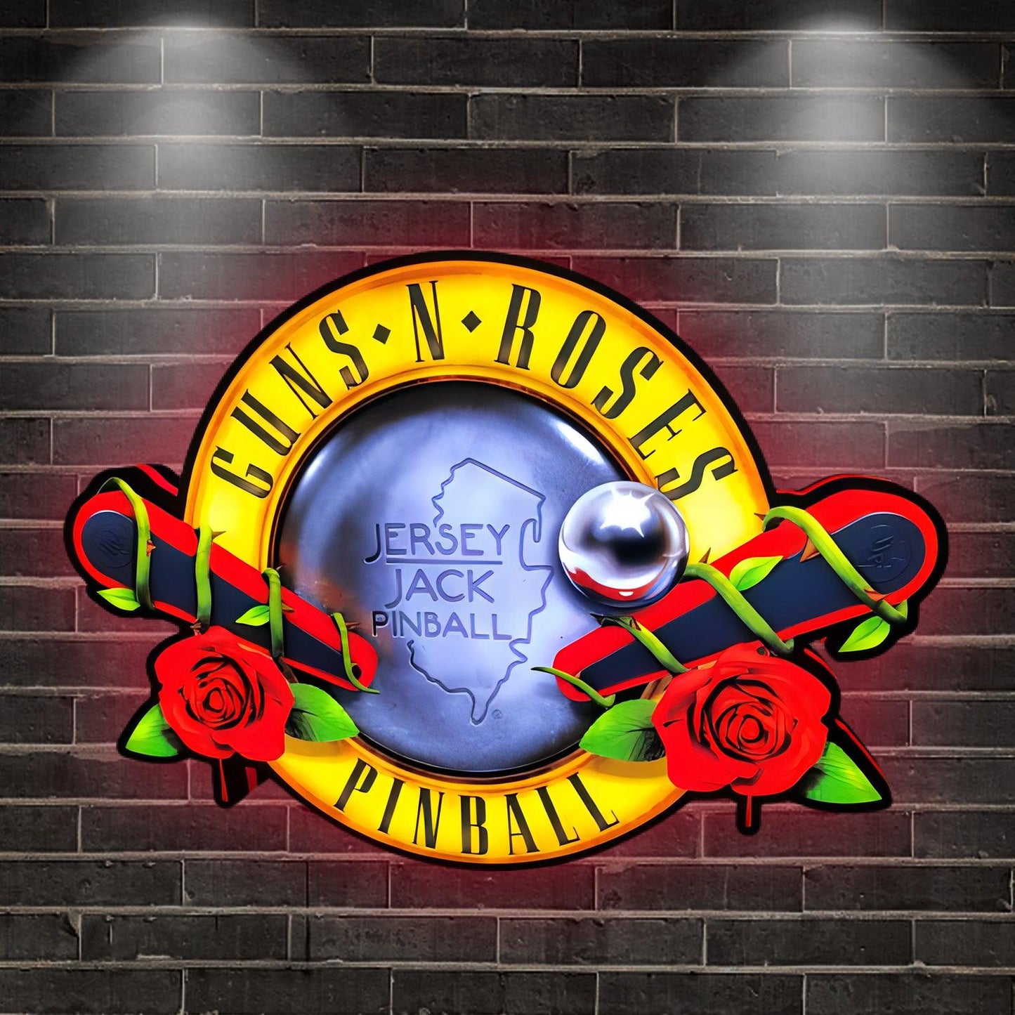 Custom Guns N' Roses by Jersey Jack Pinball 3D Logo Business Lightbox Nightlight Sign