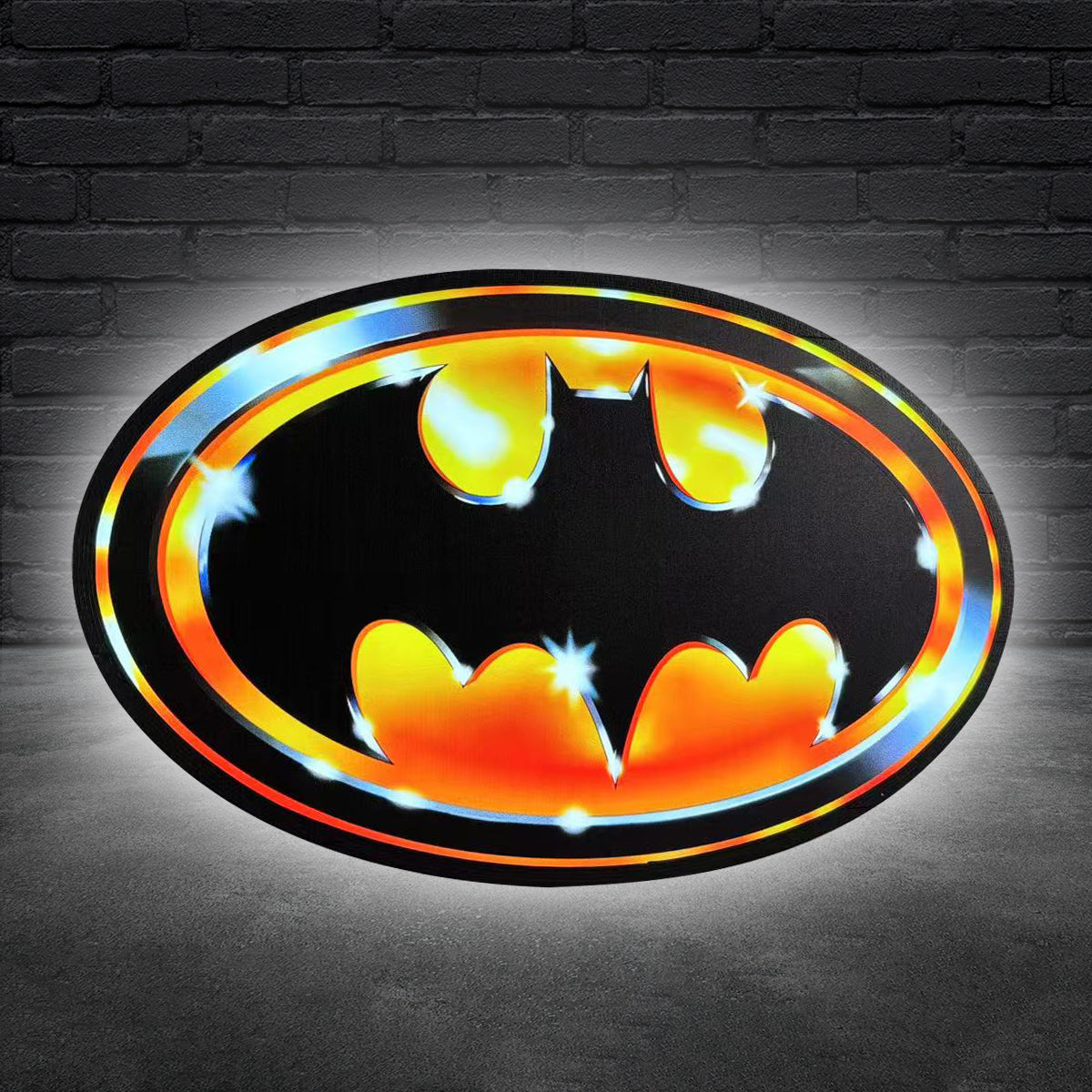 Batman 1989 Logo classique caisson lumineux imprimé en 3D entièrement à intensité variable, idéal pour la veilleuse