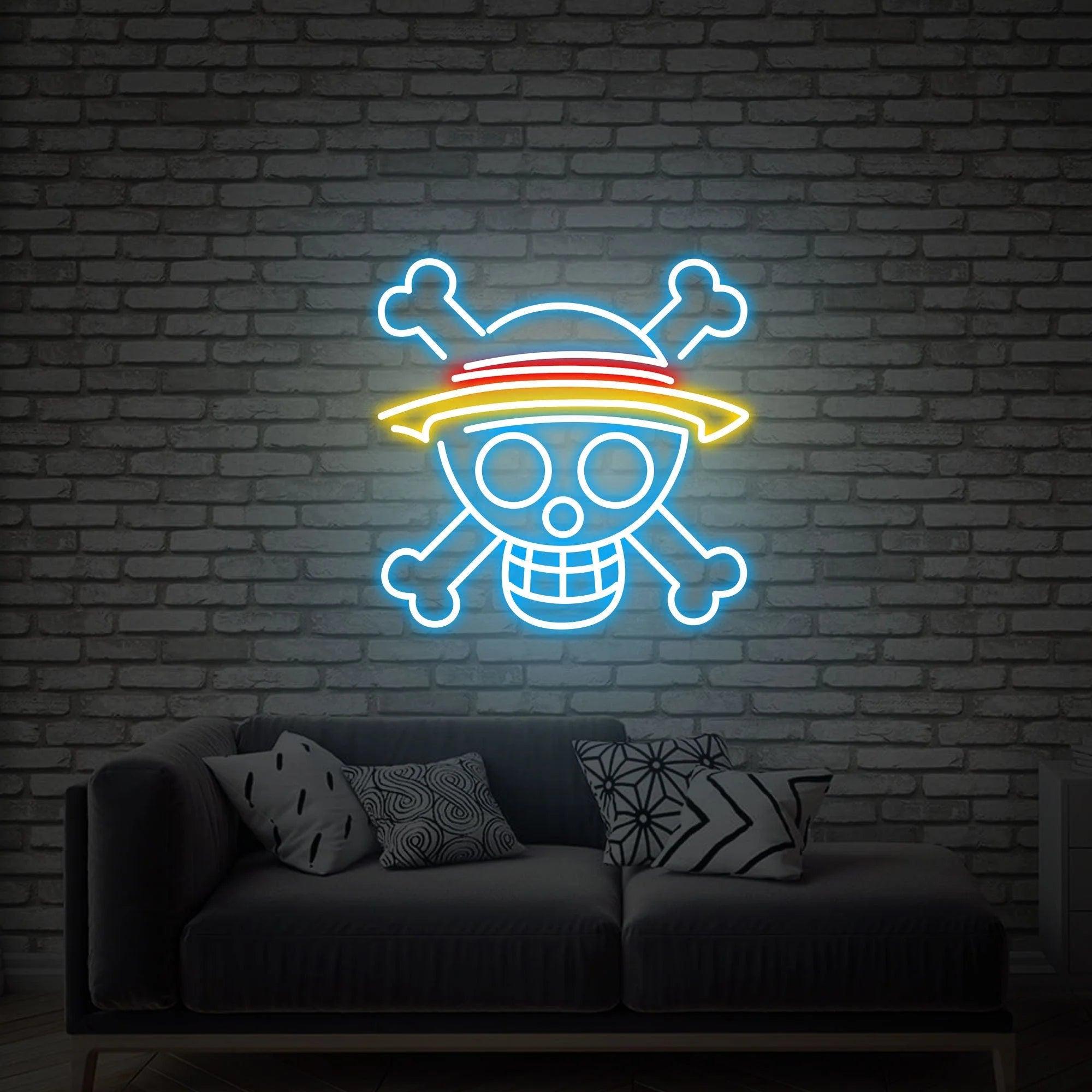 One Piece Skull Anime Neon Sign Skull Head LED Light Wall Decor - FYLZGO Signs