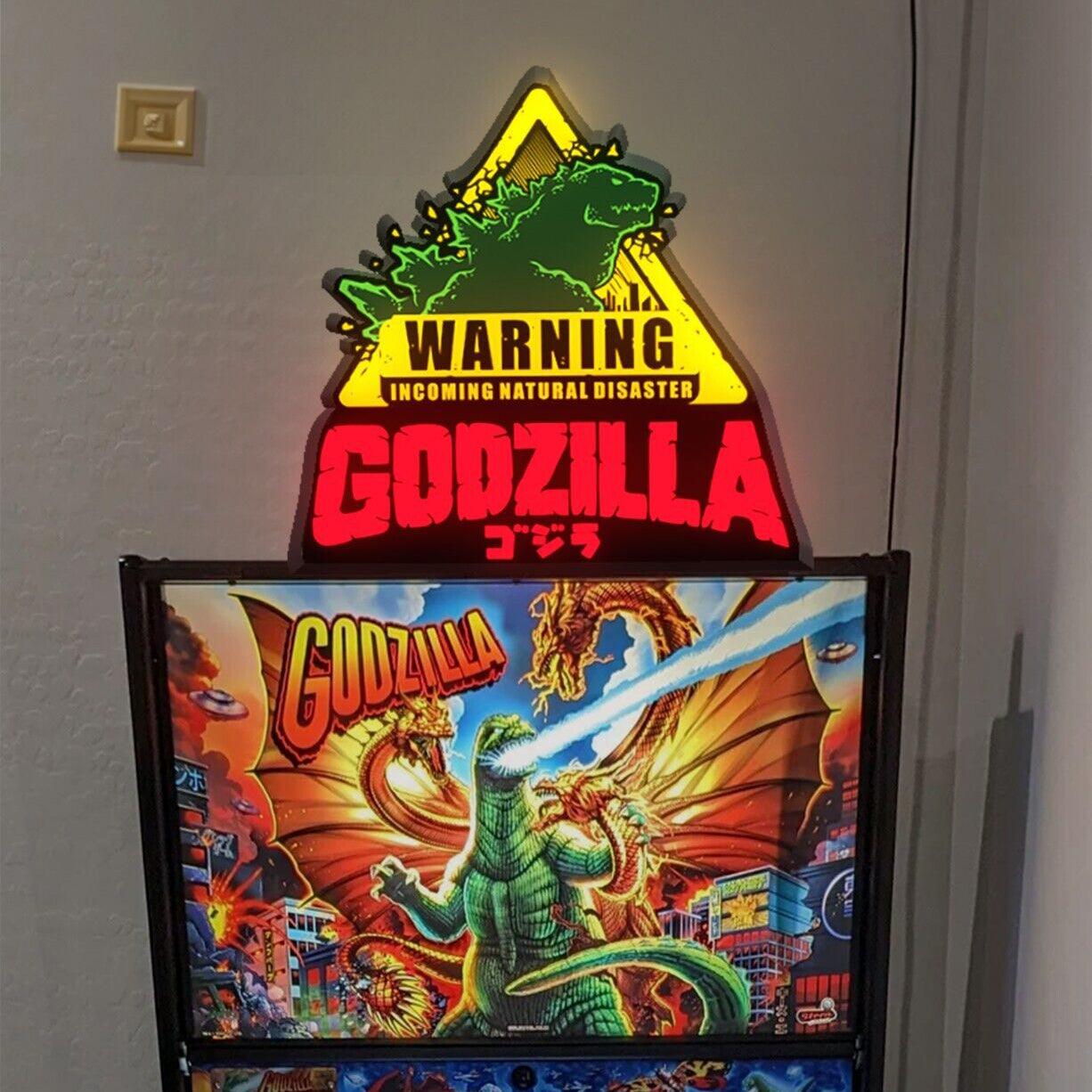 Ultra Rare Godzilla Warning Pinball Top LED Light Box Limited Edition - FYLZGO Signs