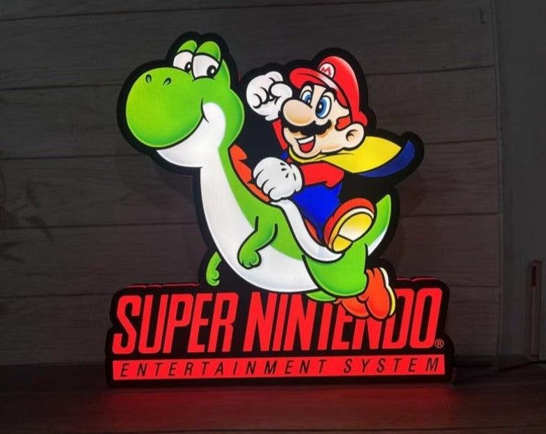 Classic Nintendo Super Mario & Yoshi LED Light Box, Perfect for Game Room, Super Mario Sign for Man Cave, Functional Dimmer, 5V, USB Plug In - FYLZGO Signs