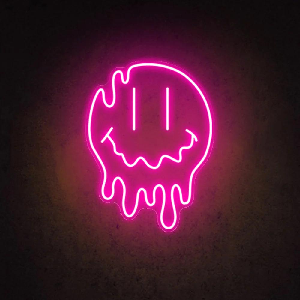 Melting Smiley Face Emoji Neon Sign Happy Face Led Art Neon Light - FYLZGO Signs