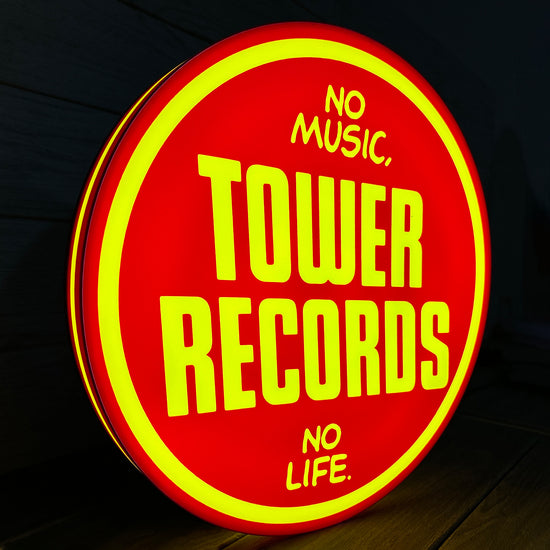 Tower Records LED Lightbox Pas de musique, pas de vie Vintage Records Store Panneau LED