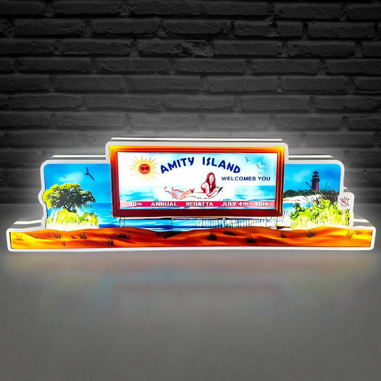 Nouvelle arrivée exclusive Jaws Pinball Topper Amity Island boîte à lumière imprimée en 3D, à intensité variable et alimentée par USB