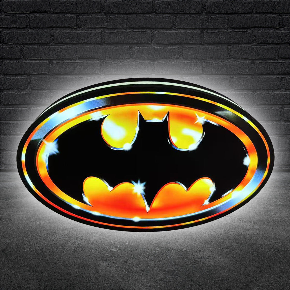 Batman 1989 Logo classique caisson lumineux imprimé en 3D entièrement à intensité variable, idéal pour la veilleuse