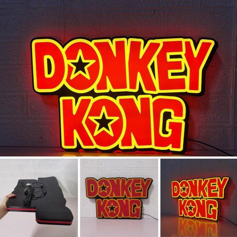 Donkey Kong Logo LED Sign, 3D Printed, USB Powered & Full Dimmable