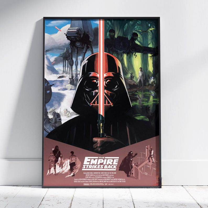 Star Wars Empire Strikes Back Poster, Luke Skywalker Wall Art, 3d Printed Movie Poster