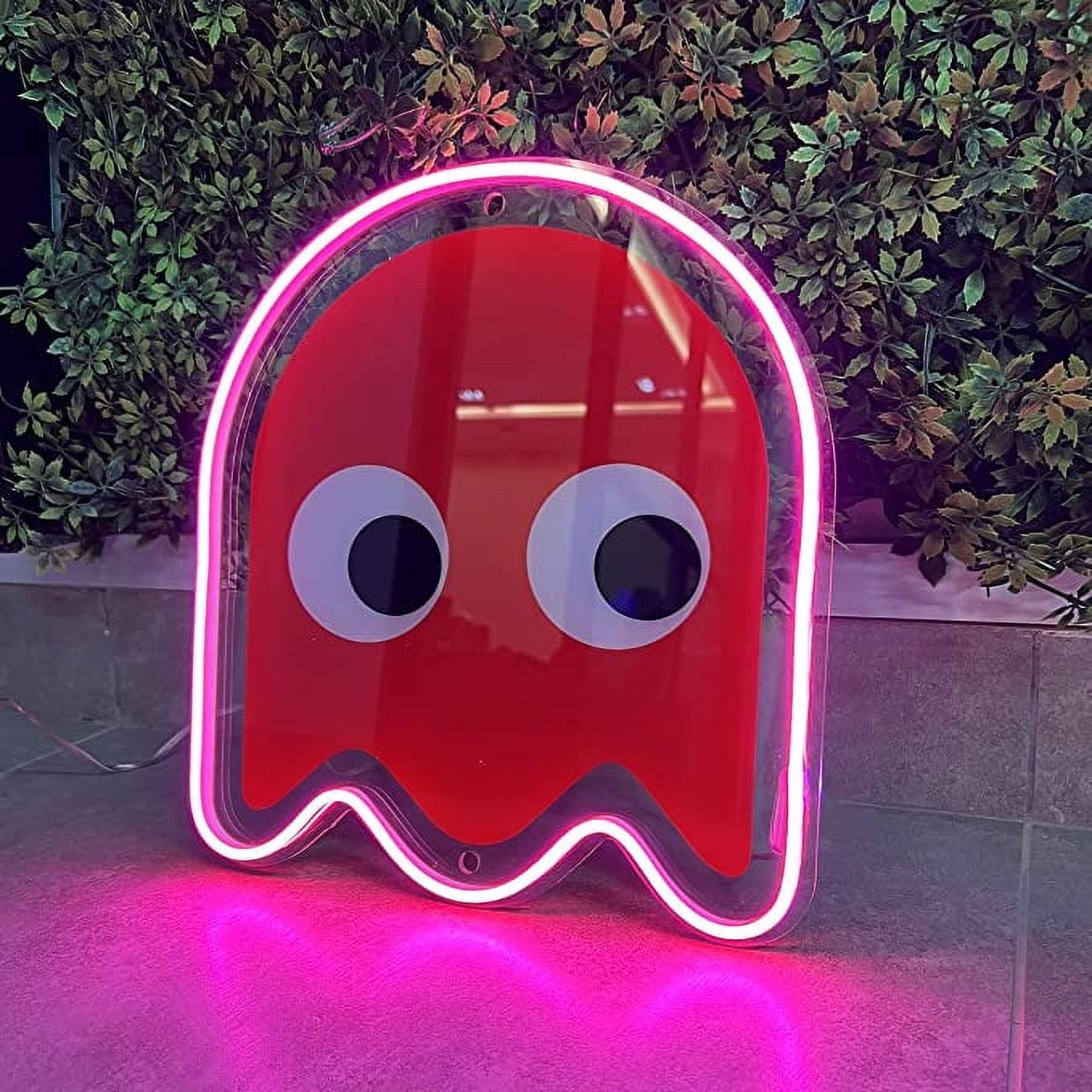 Pac Man Ghost UV Printed Neon Sign 12” x 13” Lights For Game Room Decorations.