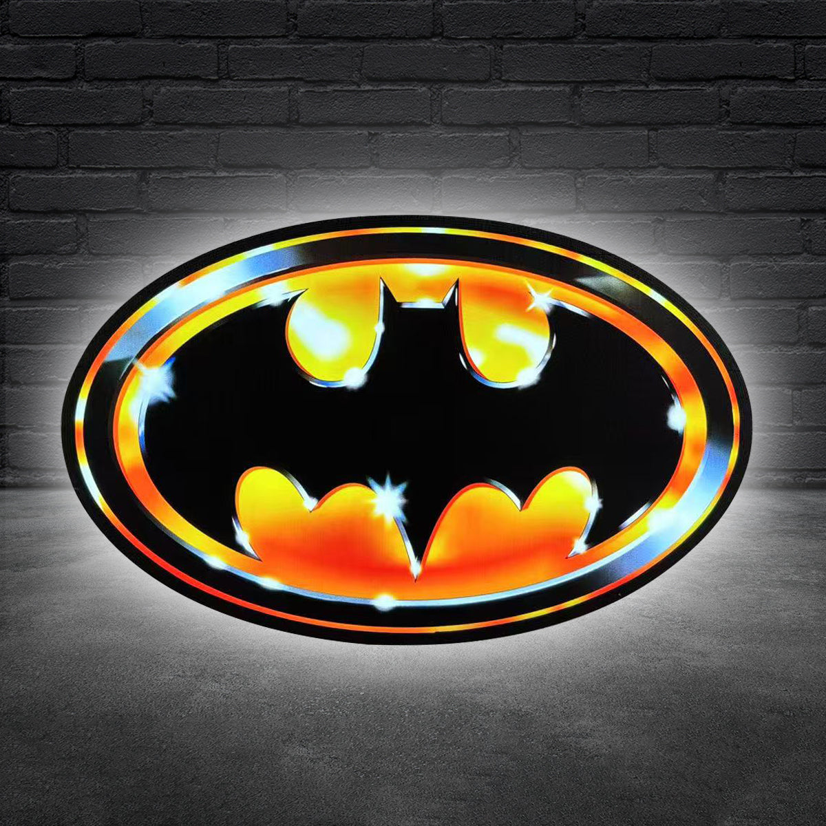 Batman 1989 Logo classique caisson lumineux imprimé en 3D entièrement à intensité variable, idéal pour la veilleuse