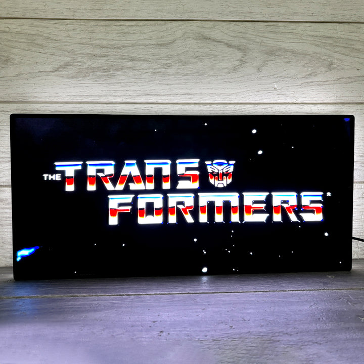 Transformers rétro boîte à lumière LED imprimée en 3D, logo mural, art décoratif, grotte de ventilateur