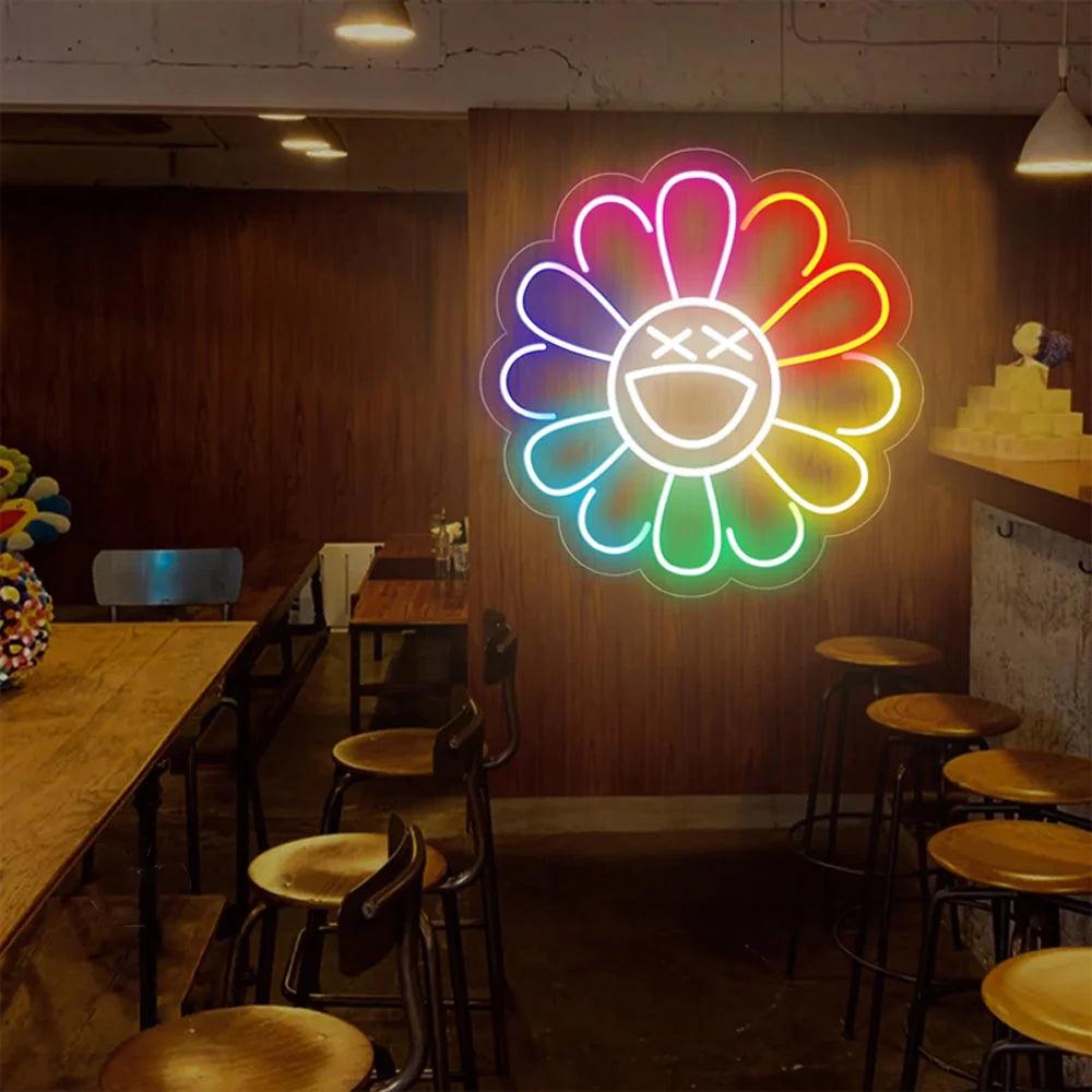 Takashi Murakami Flower Anime Neon Sign Sunflower Room Led Neon Light - FYLZGO Signs