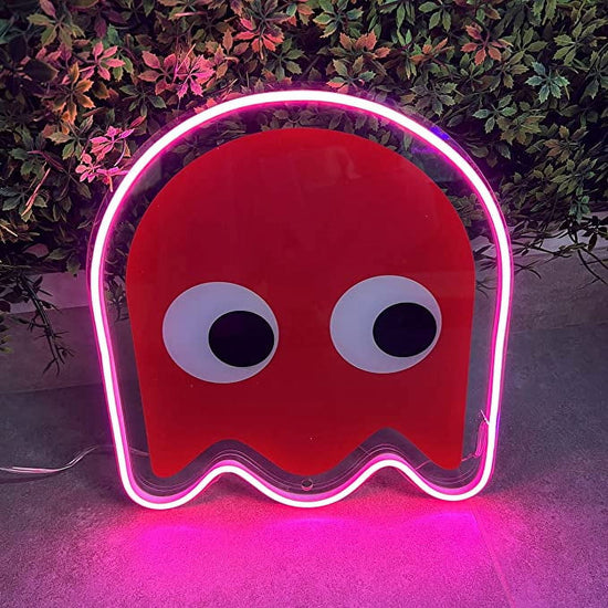 Pac Man Ghost UV Printed Neon Sign 12” x 13” Lights For Game Room Decorations.