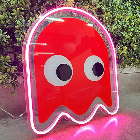 Pac Man Ghost UV Printed Neon Sign 12” x 13” Lights For Game Room Decorations.