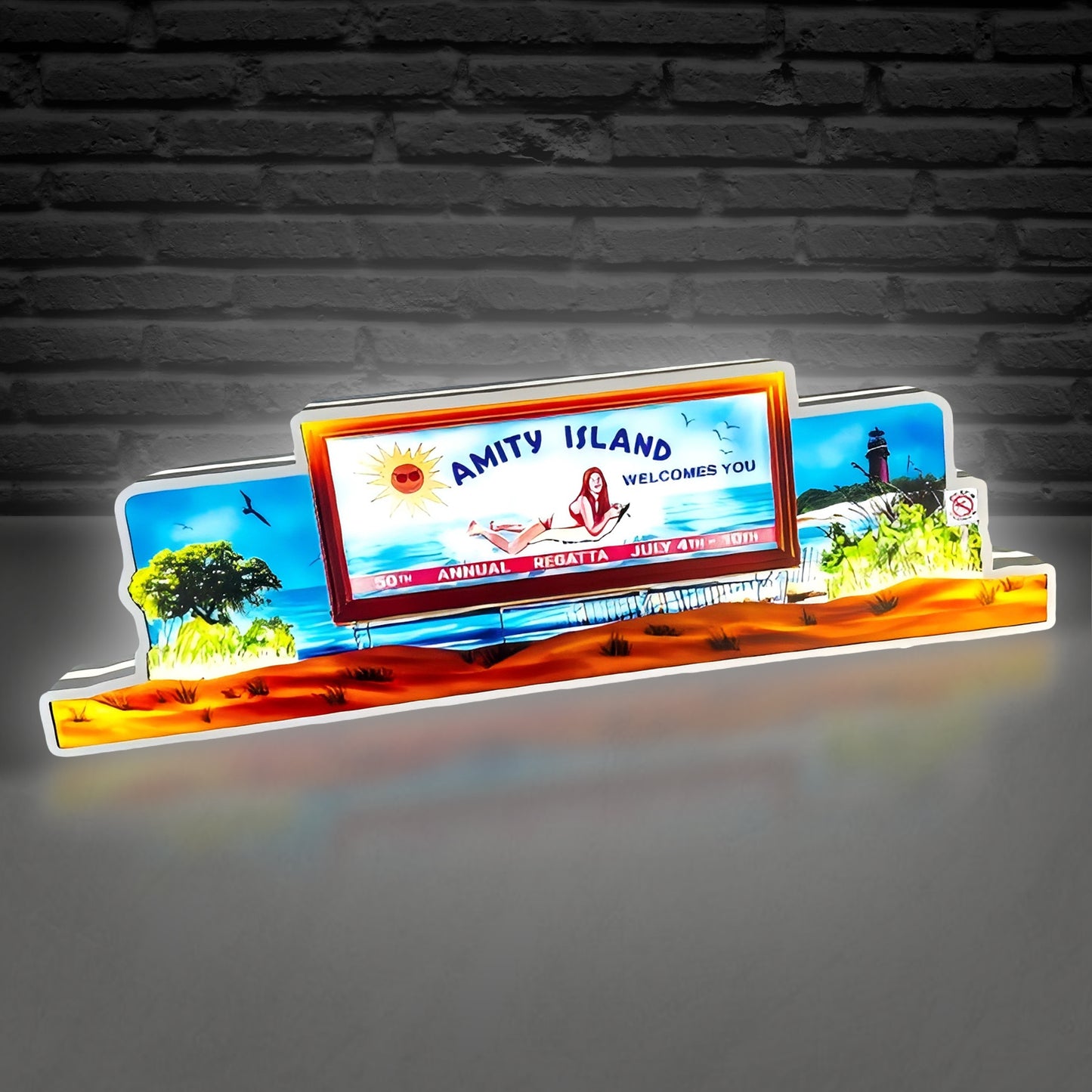 Nouvelle arrivée exclusive Jaws Pinball Topper Amity Island boîte à lumière imprimée en 3D, à intensité variable et alimentée par USB