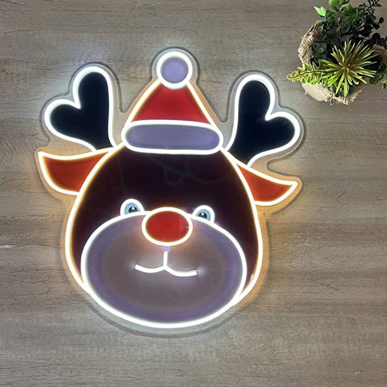 Enseigne au néon LED renne de Noël 21 x 20 pouces pour tentures murales intérieures et extérieures