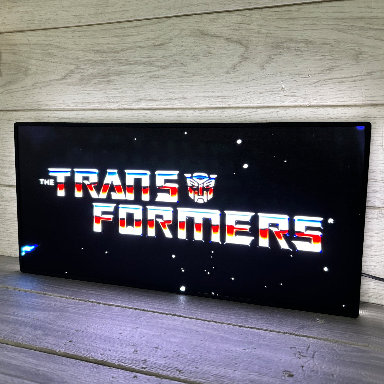 Transformers retro 3D printed LED light box logo wall art decorative fan cave