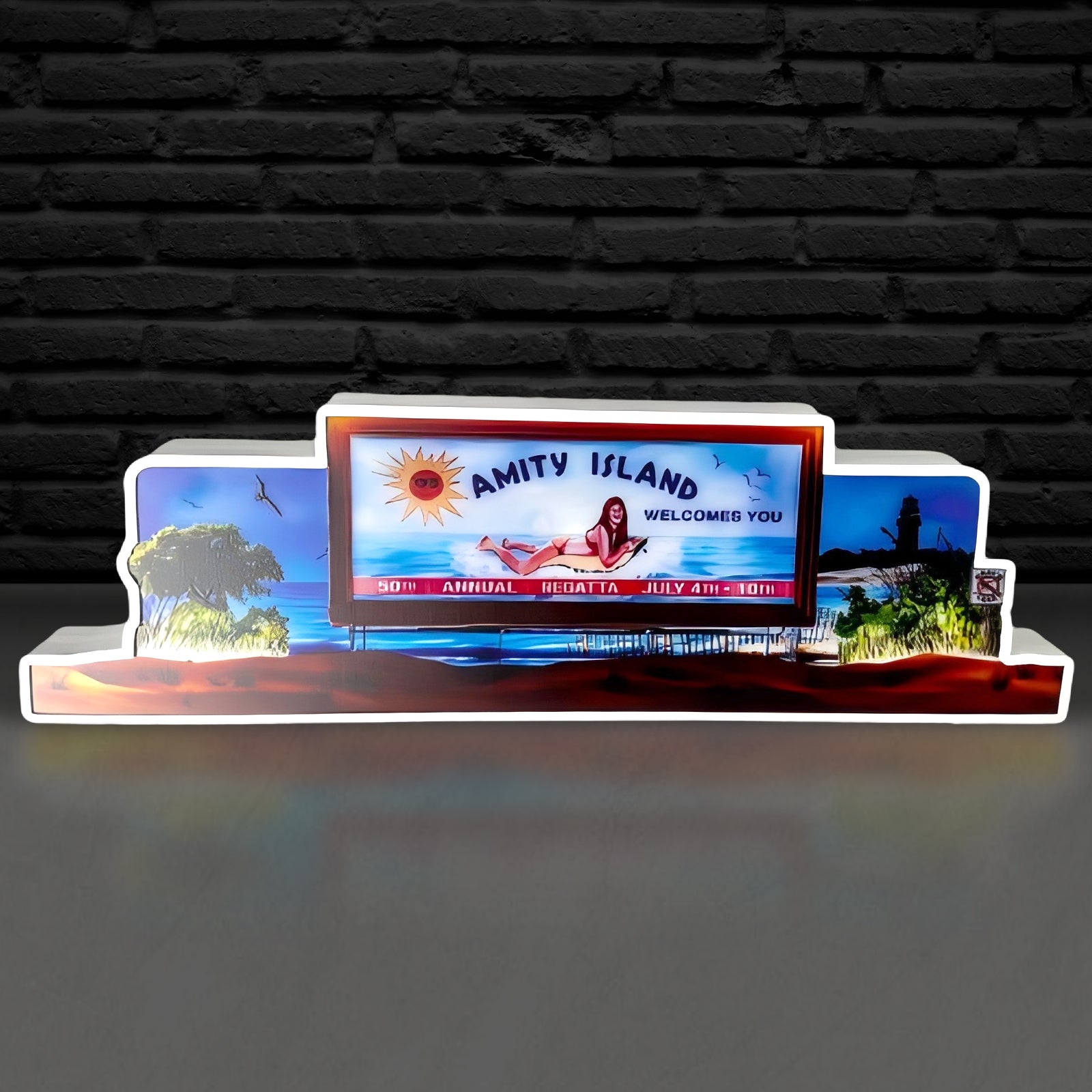 New Arrival exclusive Jaws Pinball Topper Amity Island 3D printed lightbox , Dimmable, and USB powered