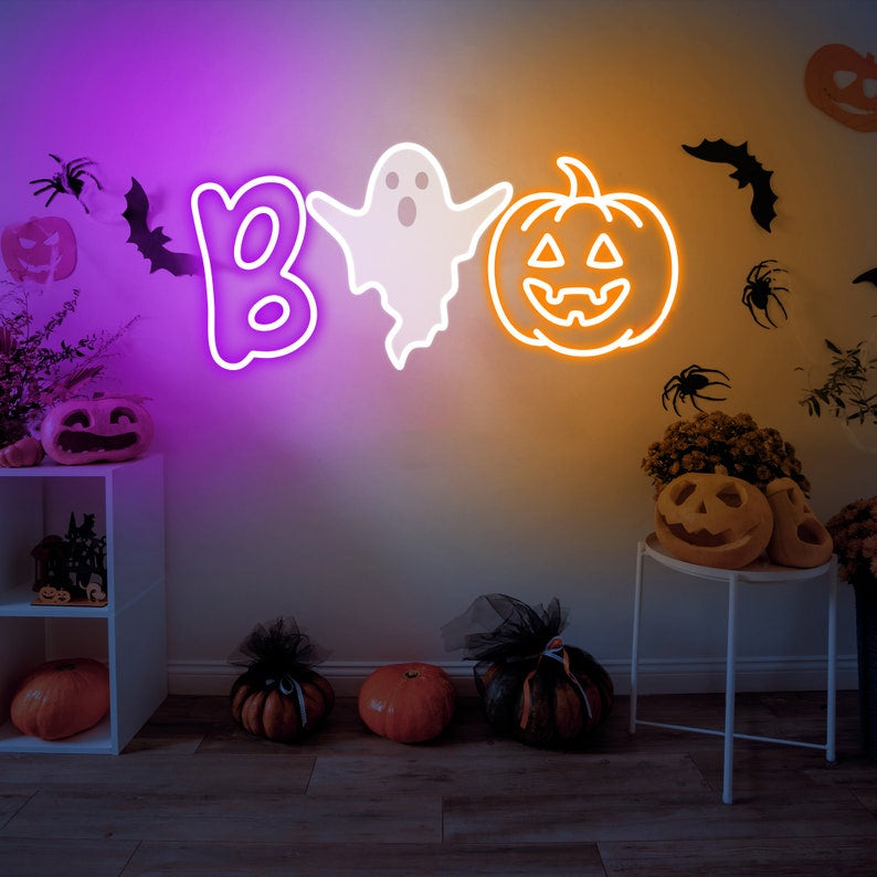 Boo Neon Sign Halloween Neon Sign Halloween Party Decor Halloween Gift Gothic Wall Decor Ghost Neon Light Pumpkin LED Light Pumpkin Decor