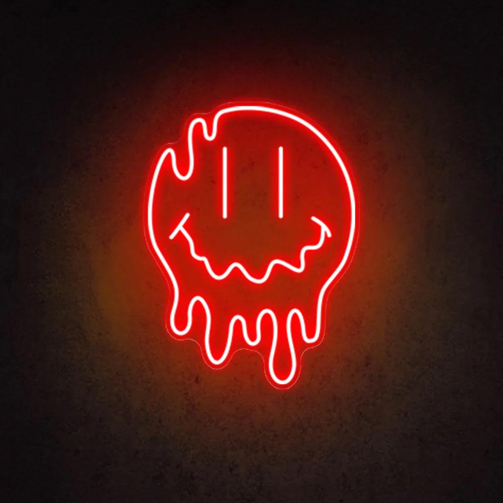 Melting Smiley Face Emoji Neon Sign Happy Face Led Art Neon Light - FYLZGO Signs