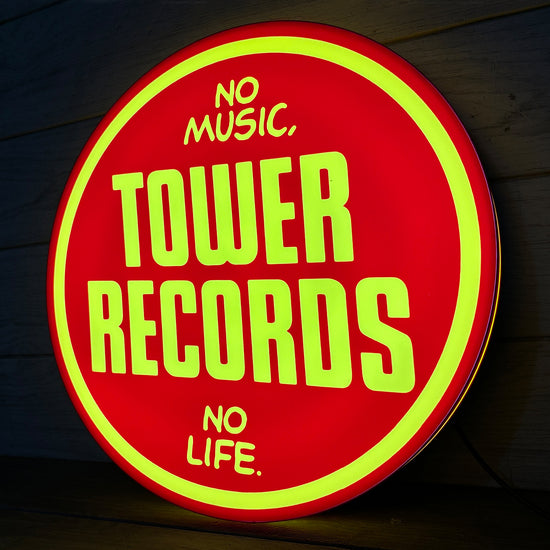 Tower Records LED Lightbox Pas de musique, pas de vie Vintage Records Store Panneau LED