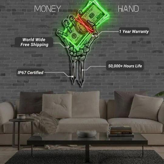 Money Hand UV Neon Signs UV Printed Neon Decor - FYLZGO Signs