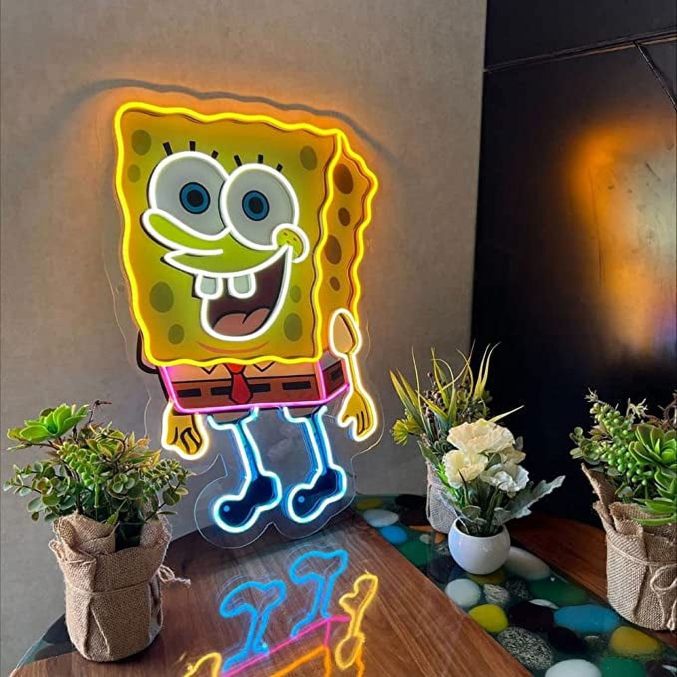 Spongebob Neon Sign UV Printed, 19 x 26 inches Yellow Neon for Kids, Birthday Parties With Dimmer Switch And Power Adapter