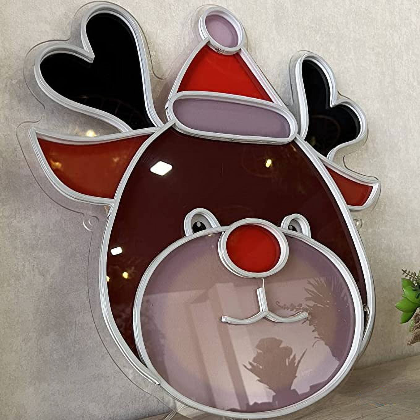 Enseigne au néon LED renne de Noël 21 x 20 pouces pour tentures murales intérieures et extérieures