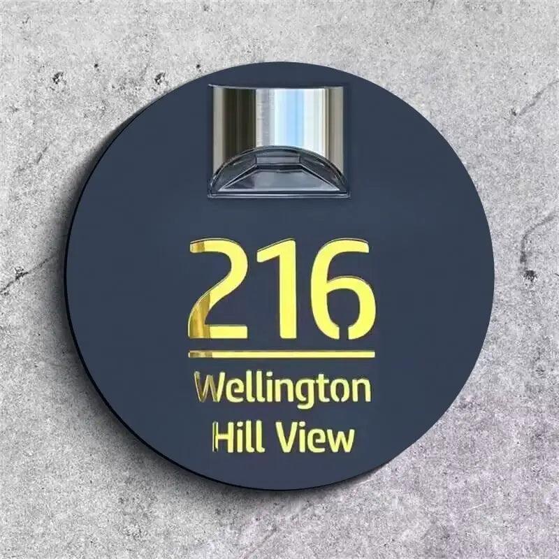 Personalized Circular Solar House Sign, House Number with Solar Light - FYLZGO Signs
