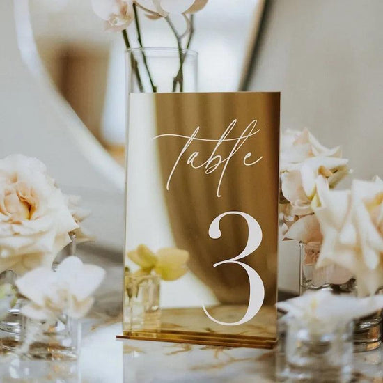 Modern Table Numbers - Wedding Table Numbers - Gold Mirror Table Signs - Wedding Table Decor - Reception Signage - FYLZGO Signs